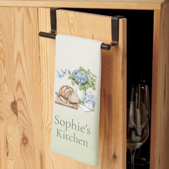 Personalized Hydrangea Kitchen Towel, Custom Name  Geschirrtuch (Drittel gefaltet)