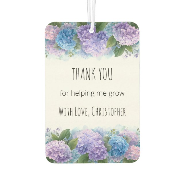 Personalized Hydrangea Teacher Thank You Autolufterfrischer (Rückseite)