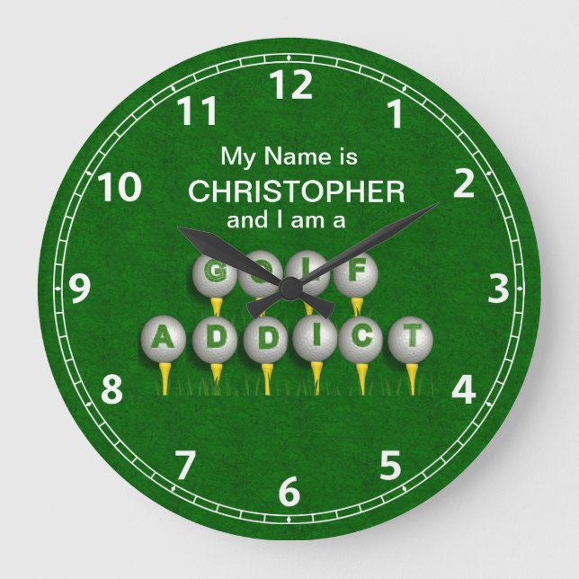 Personalized I am a Golf Addict Große Wanduhr (Vorderseite)