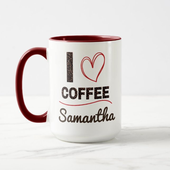 Personalized I Love Coffee Mug Gift for Her Tasse (Links)