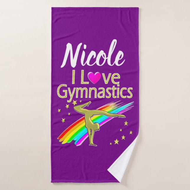 PERSONALIZED I LOVE GYMNASTICS DESIGN BADEHANDTUCH (Badehandtuch)