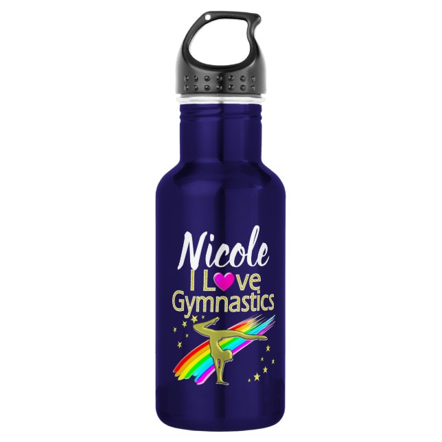 PERSONALIZED I LOVE GYMNASTICS DESIGN EDELSTAHLFLASCHE (Vorderseite)