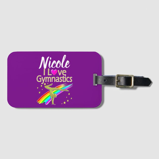 PERSONALIZED I LOVE GYMNASTICS DESIGN GEPÄCKANHÄNGER (Vorderseite (Horizontal))