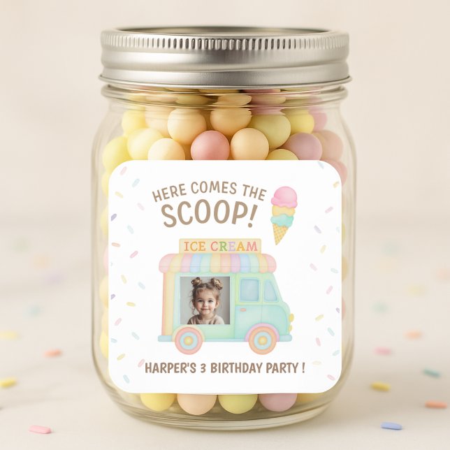 Personalized Ice Cream Truck Rainbow Sprinkle  Quadratischer Aufkleber (Von Creator hochgeladen)
