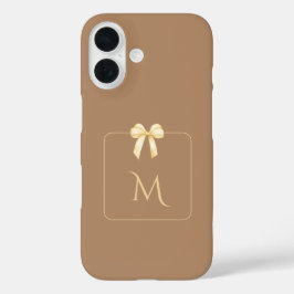 Personalized Initial Bow Brown Aesthetic iPhone 16 Hülle
