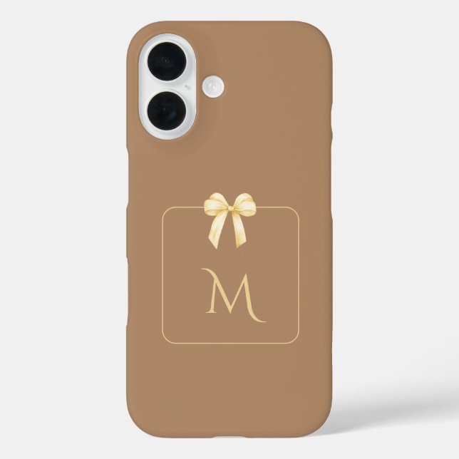 Personalized Initial Bow Brown Aesthetic iPhone 16 Hülle (Rückseite)