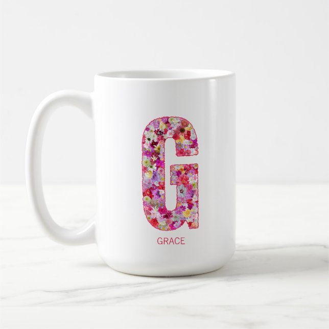 Personalized Initial | Floral Letter G Monogram  Kaffeetasse (Links)
