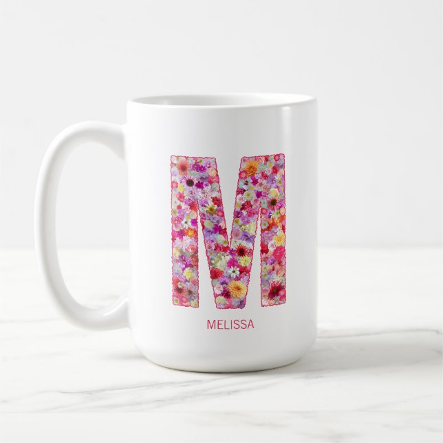 Personalized Initial | Floral Letter M Monogram  Kaffeetasse (Links)