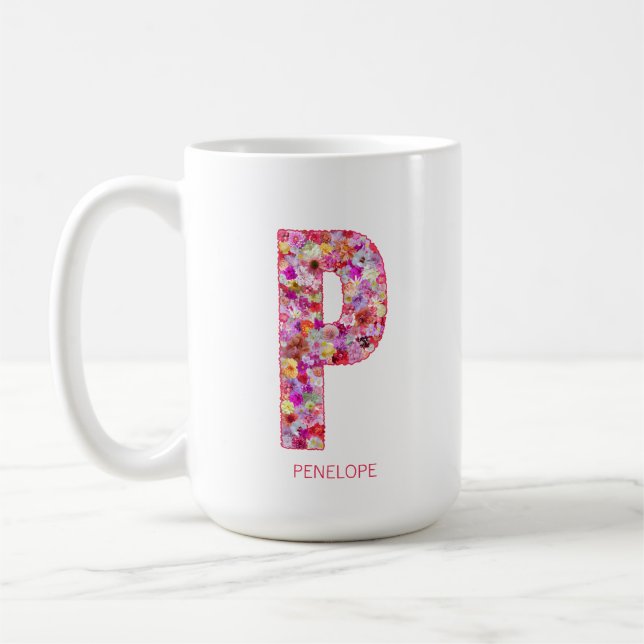 Personalized Initial | Floral Letter P Monogram  Kaffeetasse (Links)