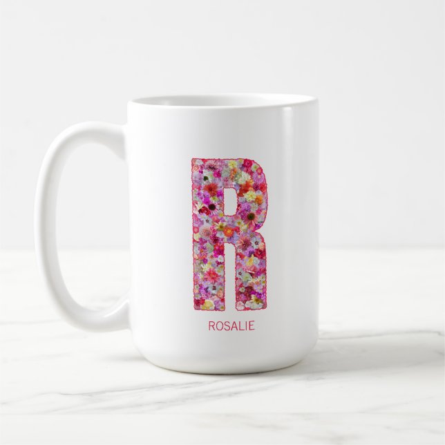 Personalized Initial | Floral Letter R Monogram  Kaffeetasse (Links)