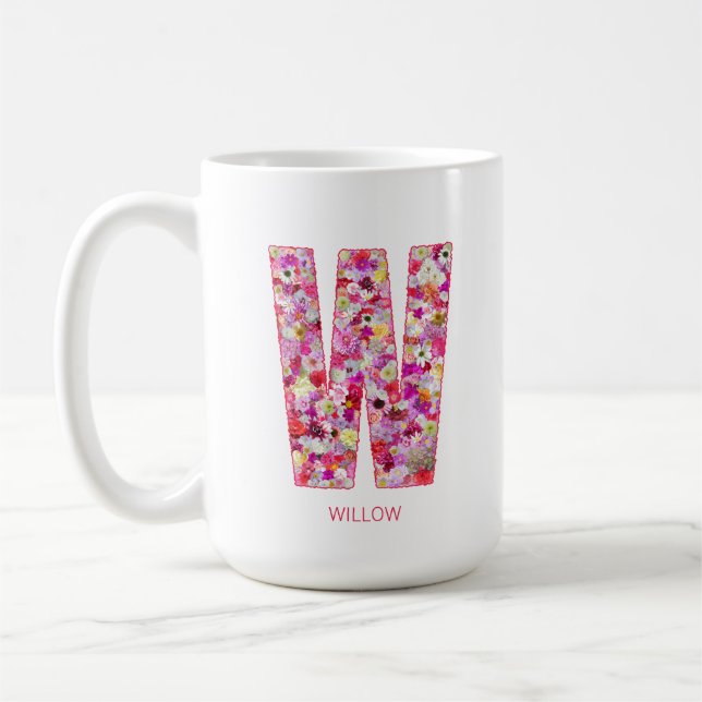 Personalized Initial | Floral Letter W Monogram  Kaffeetasse (Links)