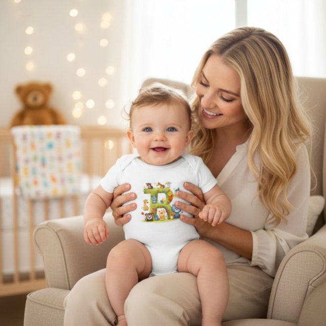 Personalized Initial R Cute Jungle Animal Bodysuit Baby Strampler (Von Creator hochgeladen)