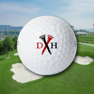 Personalized Initials Crossed Golf Tees Black Red Golfball