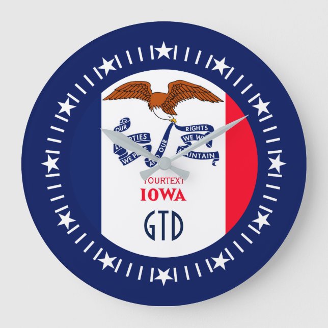 Personalized Iowa State Flag Design on Große Wanduhr (Vorderseite)