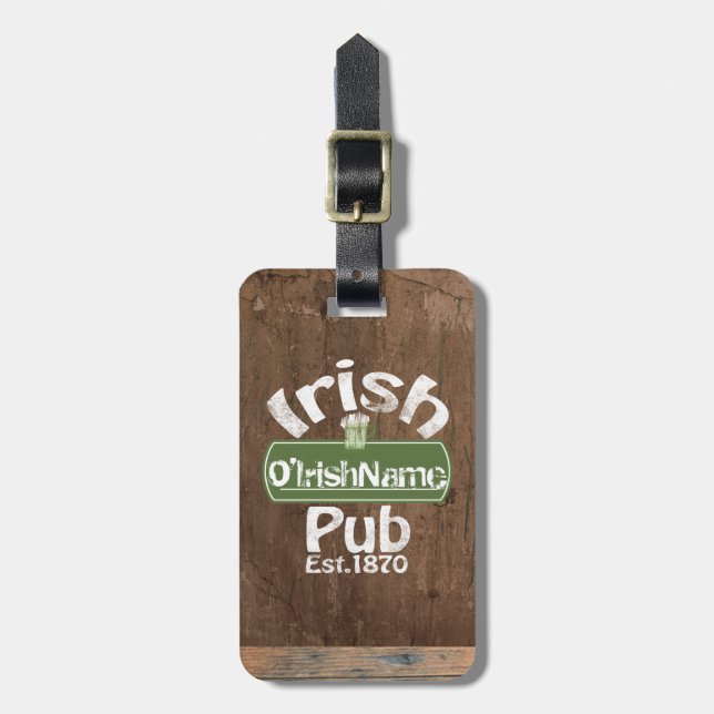 Personalized Irish Pub Old Keg Effect Sign Gepäckanhänger (Vorderseite vertikal)