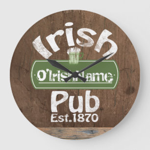 Personalized Irish Pub Old Keg Effect Sign Große Wanduhr