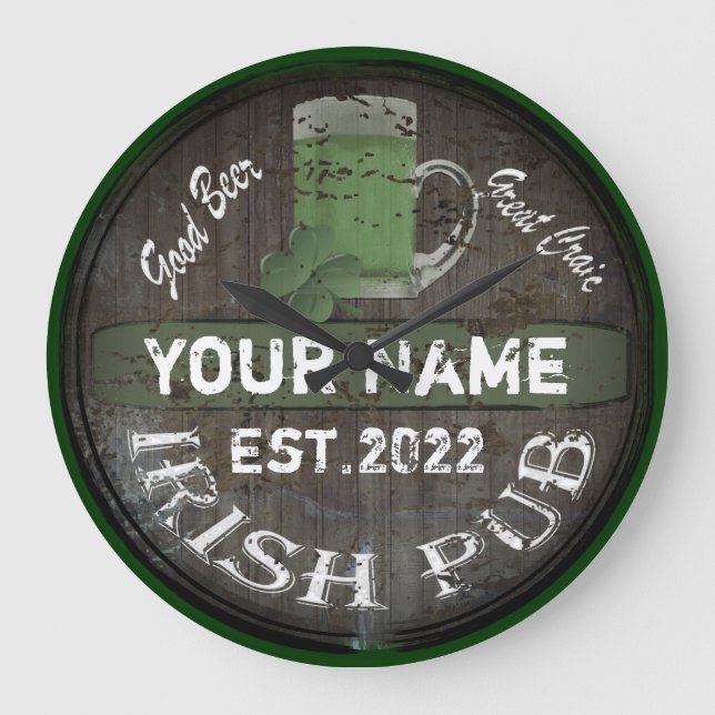 Personalized Irish pub sign Large Clock Große Wanduhr (Vorderseite)