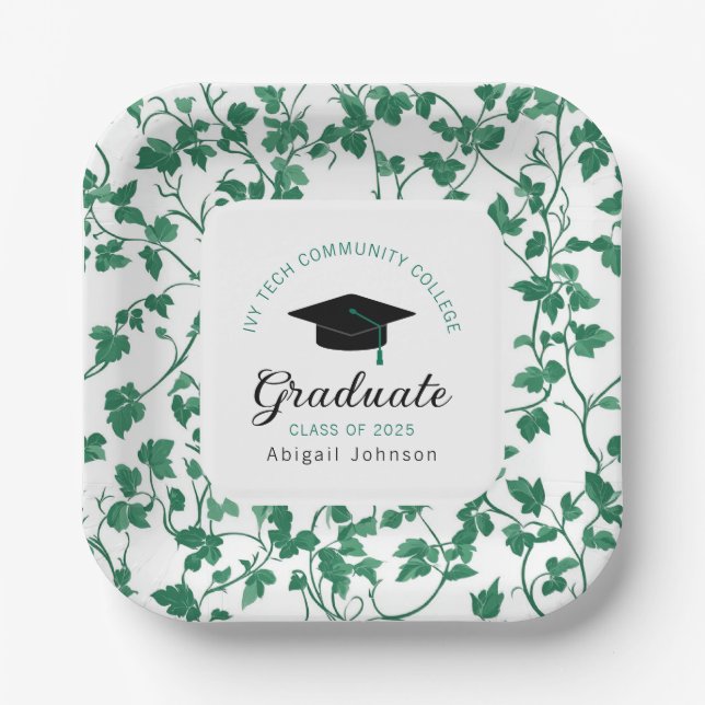 Personalized Ivy Botanical Graduation Pappteller (Vorderseite)