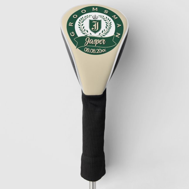Personalized Jasper Groomsman Crest Green & Ivory Golf Headcover (Vorderseite)
