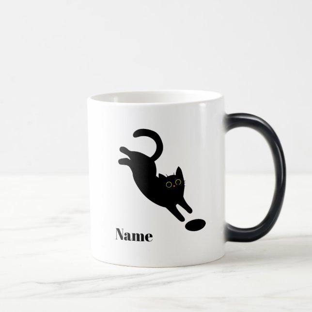 Personalized Jumping Black Cat Name Mug Verwandlungstasse (Rechts)