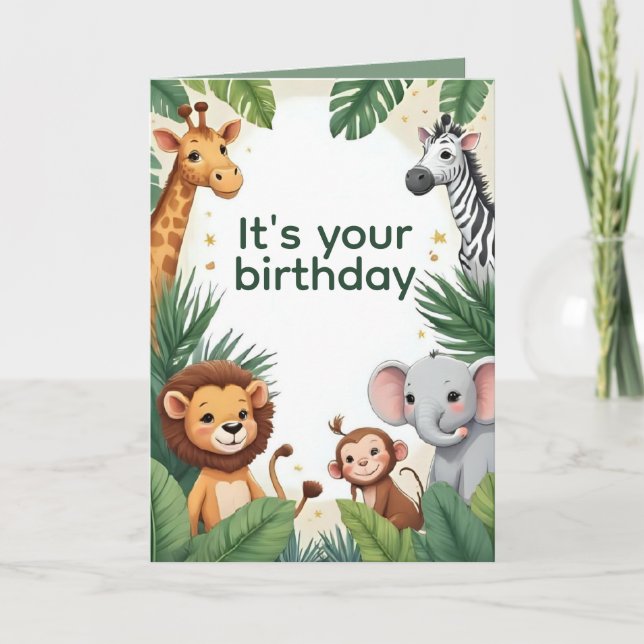 Personalized Jungle Animals Birthday Card Karte (Vorderseite)