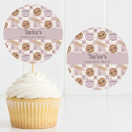 Personalized Kawaii Cookie Gingham Cupcake Topper  Runder Aufkleber