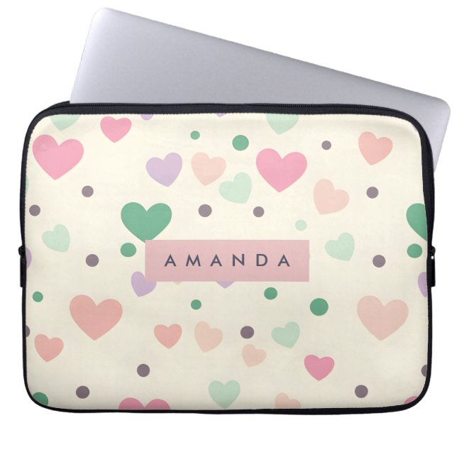 Personalized Kawaii Pastel Hearts & Dots Laptopschutzhülle (Vorderseite)