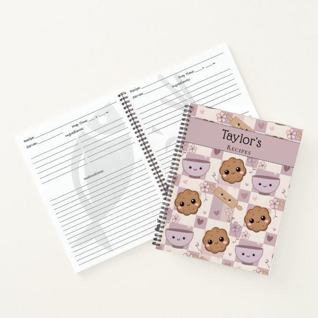 Personalized Kawaii Purple Cookie Keepsake Recipe  Notizbuch (Innenseite)
