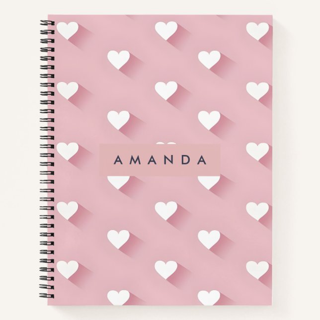 Personalized Kawaii Soft Pink Heart  Notizbuch (Vorderseite)
