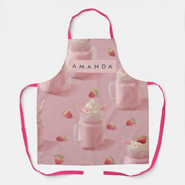 Personalized Kawaii Strawberry Milkshake Pattern A Schürze (Vorderseite)