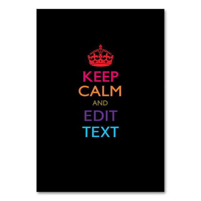 Personalized KEEP CALM AND Edit Text Multicolored Tischnummer (Vorderseite)