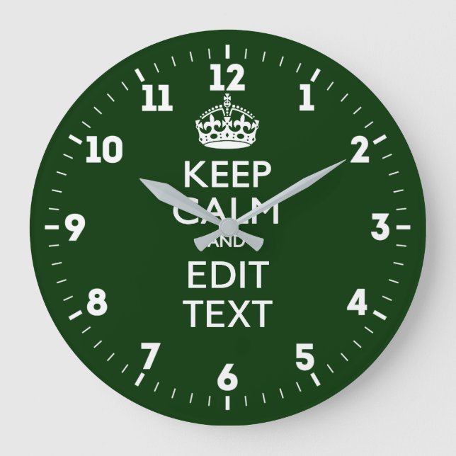 Personalized Keep Calm And Have Your Text on Green Große Wanduhr (Vorderseite)