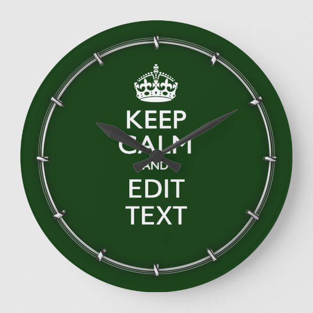 Personalized Keep Calm And Have Your Text on Green Große Wanduhr (Vorderseite)
