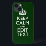 Personalized Keep Calm And Your Text Green Decor iPhone 13 Hülle<br><div class="desc">Ein personalisierter, grüner Akzent Behalten Sie Ruhe und Carry On Stil Sprichwort auf einem individuellen Geschenk. Humorvoll oder skurril versuchen Sie Ihre kreativen Worte auf den zwei bearbeitbaren Textzeilen. Vergessen Sie nicht, HAUPTSTÄDTE für beste Ergebnisse zu verwenden. Verwenden Sie den Link "Diesen Designer Gefragt", um uns mit Ihren speziellen Designanfragen...</div>