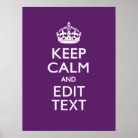 Personalized KEEP CALM AND Your Text on Purple
