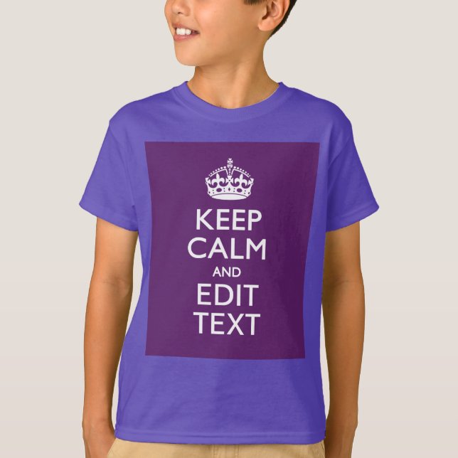 Personalized KEEP CALM AND Your Text on Purple T-Shirt (Vorderseite)