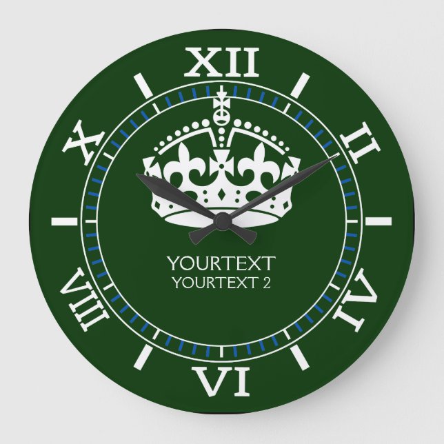 Personalized KEEP CALM Crown your text Dial on a Große Wanduhr (Vorderseite)