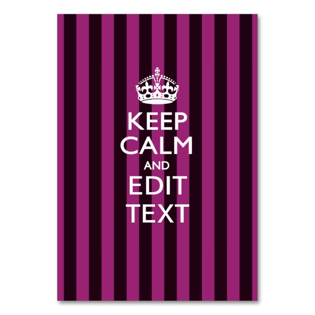 Personalized KEEP CALM Your Text Fuchsia Stripes Tischnummer (Vorderseite)