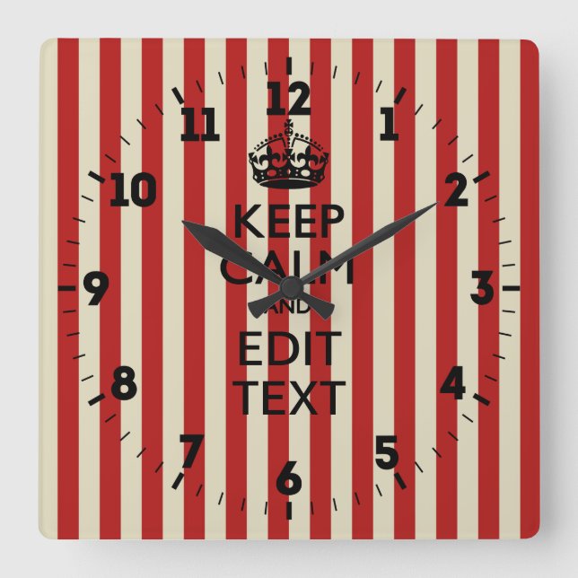 Personalized Keep Calm Your Text Popcorn Stripes Quadratische Wanduhr (Vorderseite)