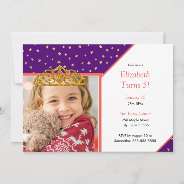 Personalized Kid Photo Happy Birthday Gold Crown Einladung (Vorderseite)