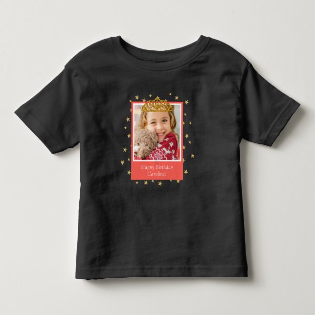 Personalized Kid Photo Happy Birthday Gold Crown Kleinkind T-shirt (Vorderseite)