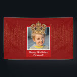 Personalized Kid Photo Happy Birthday King Crown Banner<br><div class="desc">Celebrate your little one's special day in style with this festive custom red banner that features a fun photo with a beautiful gold prince or king crown. In the background there is an elegant background of gold shimmery lines. Add a special touch with a personalized greeting, such as "Happy Birthday,...</div>