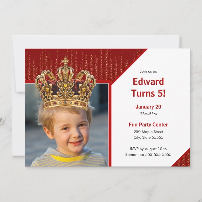 Personalized Kid Photo Happy Birthday King Crown Einladung (Vorderseite)