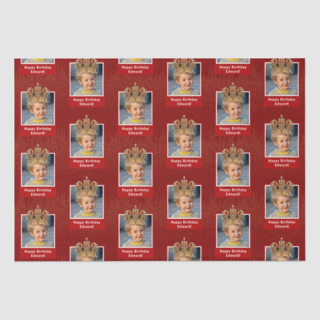 Personalized Kid Photo Happy Birthday King Crown Seidenpapier (Vorderseite)