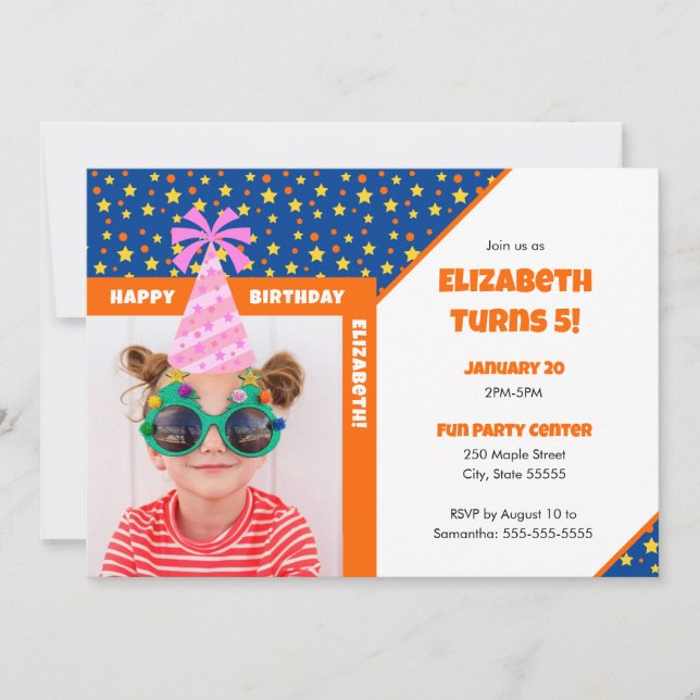 Personalized Kid Photo Happy Birthday Pink Hat v2 Einladung (Vorderseite)