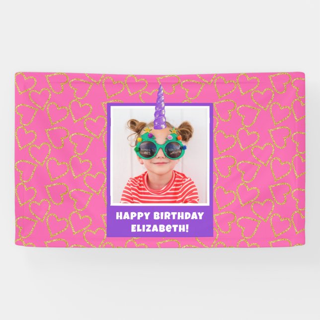 Personalized Kid Photo Happy Birthday Unicorn Banner (Horizontal)