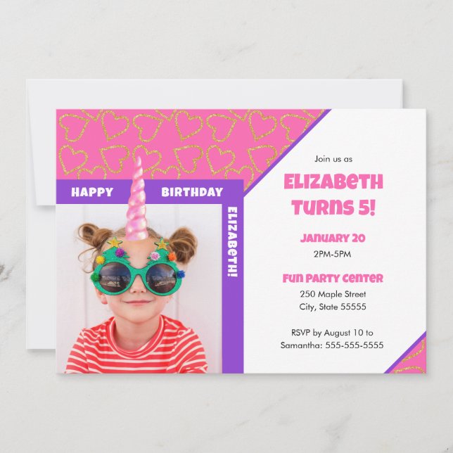 Personalized Kid Photo Happy Birthday Unicorn Einladung (Vorderseite)