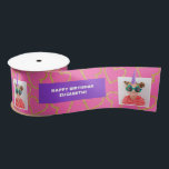 Personalized Kid Photo Happy Birthday Unicorn Satinband<br><div class="desc">Wrap your gifts in a festive custom pink wrapping paper ribbon that features a fun display of photos with purple and pink unicorn horns. In the background there is a pattern of pretty gold glitter hearts. Personalize this bright design with a photo of your little birthday boy or girl. Add...</div>