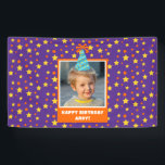 Personalized Kid Photo Happy Birthday w/ Blue Hat Banner<br><div class="desc">Celebrate your little one's birthday with a festive custom purple banner that features a fun display of orange and yellow stars and circles. Personalize this bright design with a photo of your little birthday boy or girl, complete with a cheerful blue birthday hat. Add a special touch with a personalized...</div>
