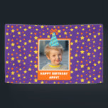 Personalized Kid Photo Happy Birthday w/ Blue Hat Banner<br><div class="desc">Celebrate your little one's birthday with a festive custom purple banner that features a fun display of orange and yellow stars and circles. Personalize this bright design with a photo of your little birthday boy or girl, complete with a cheerful blue birthday hat. Add a special touch with a personalized...</div>